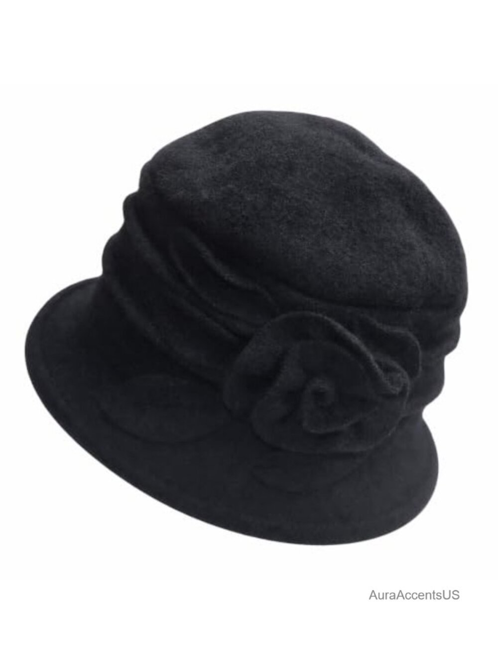 Wool Felt Cloche Bucket Hat Floral Vintage 1920s Packable Winter Fall